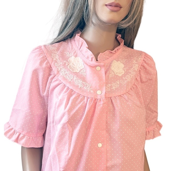 Vintage LAZY LIFE House Dress Robe Housecoat Ruffles Snaps Polka-Dot NWOT - Picture 3 of 16